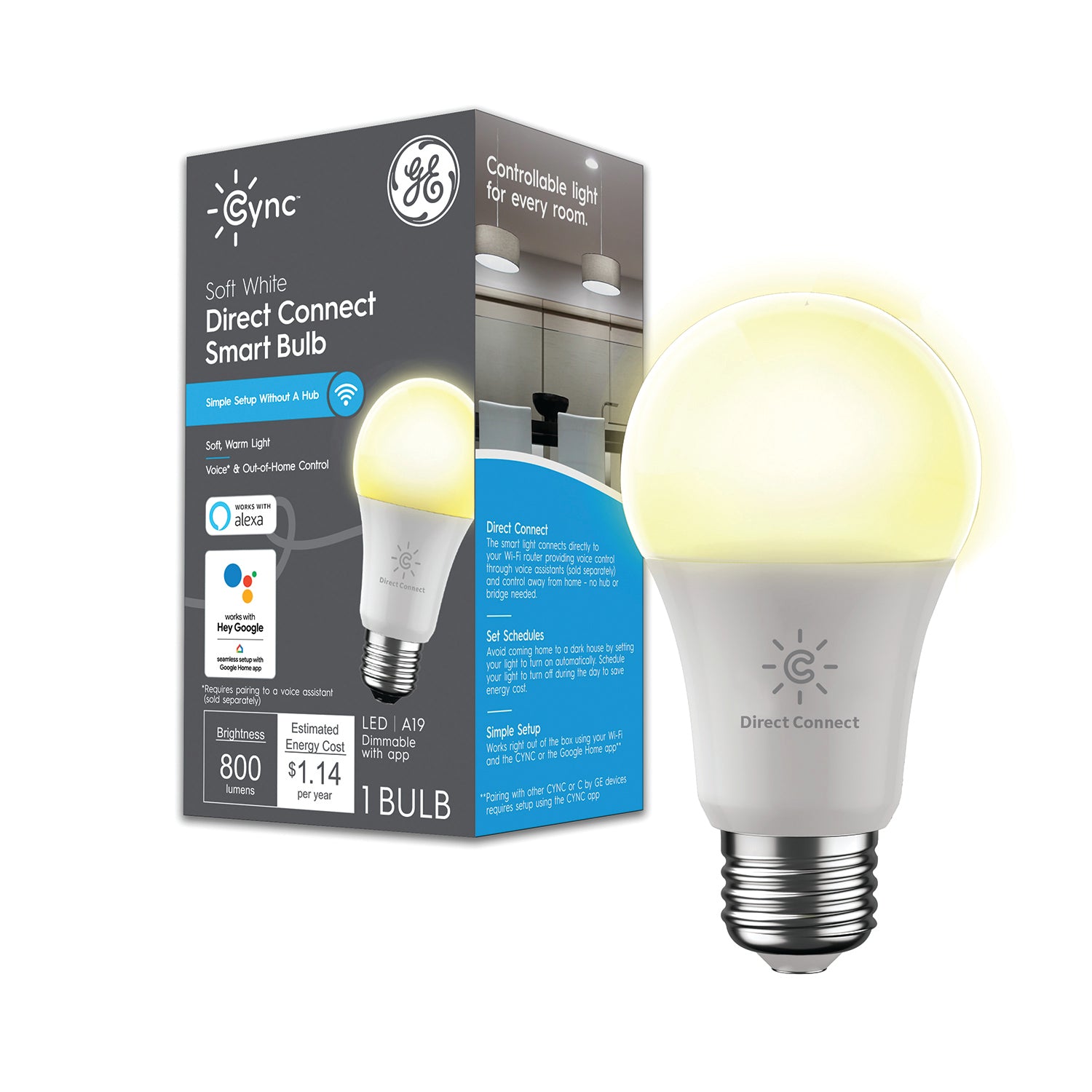 GE Cync Soft White General Purpose A19 60W Replacement Smart LED Bulbs